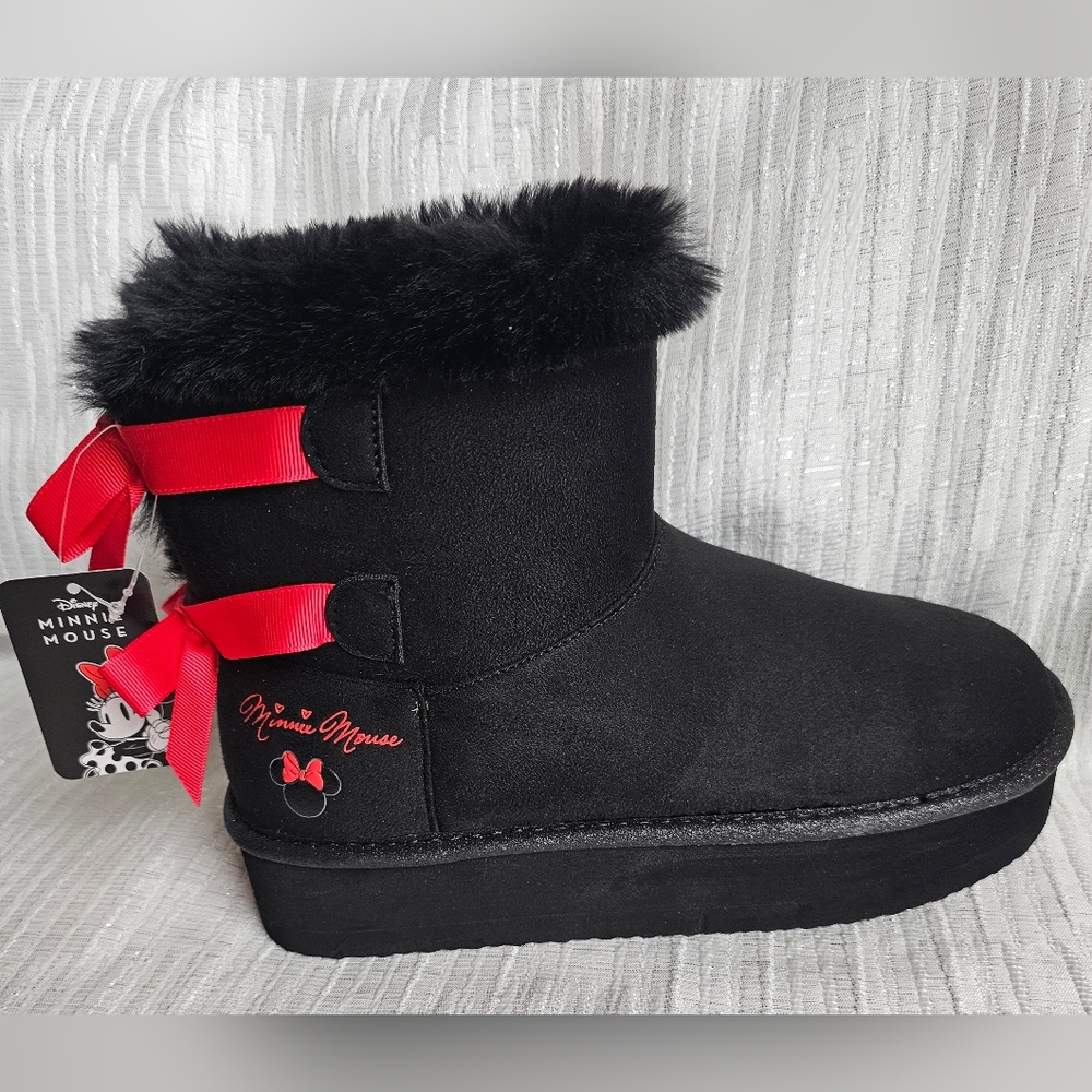 Disney Minnie Mouse Black Boots with Red Bows Womens Size 8 NEW